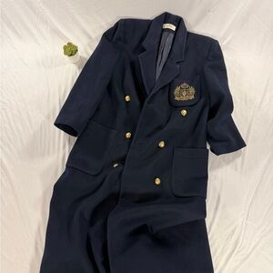 Vintage Linda Allard Ellen Tracy Navy Wool Trench Coat Jacket Gold Buttons Sz 4